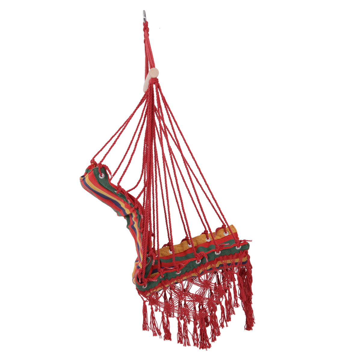 Silla Hamaca Colgante Outsunny Madera, Algodón, Poliéster Rojo, Azul Y Amarillo 100x60x100 Cm_4