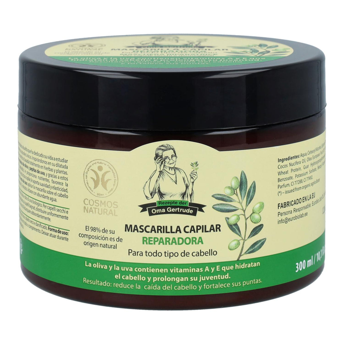 Mascarilla capilar reparación y nutrición cabellos secos y dañados, Oma gertrude, 300 ml
