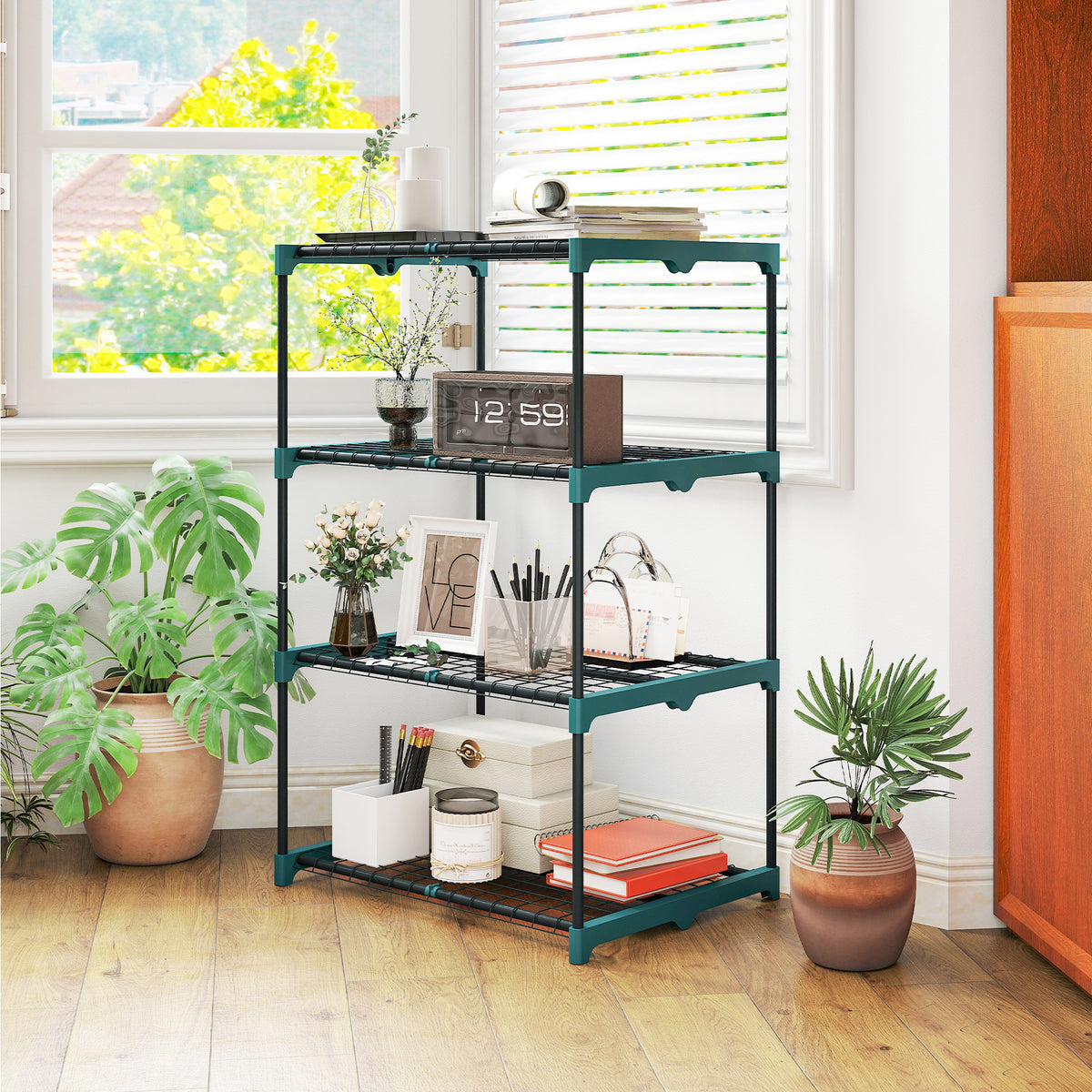 Soporte Para Plantas Outsunny Acero, Pp Verde Oscuro 67x49x105 Cm_4