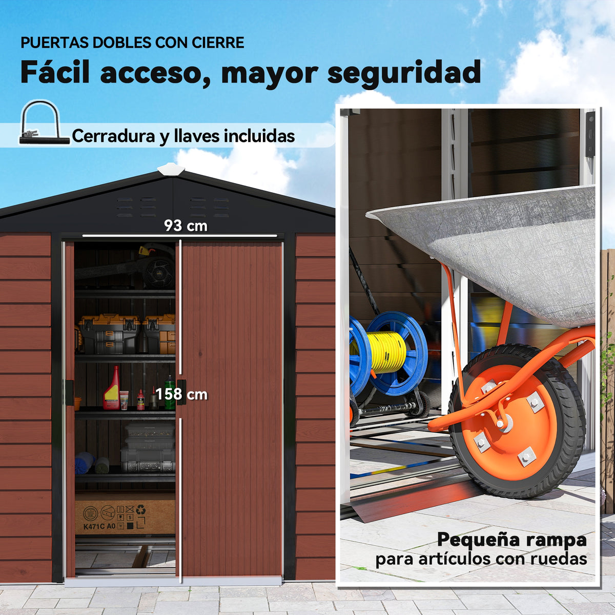 Cobertizo De Jardín Outsunny Acero Galvanizado Marrón 240x206x198 Cm_5