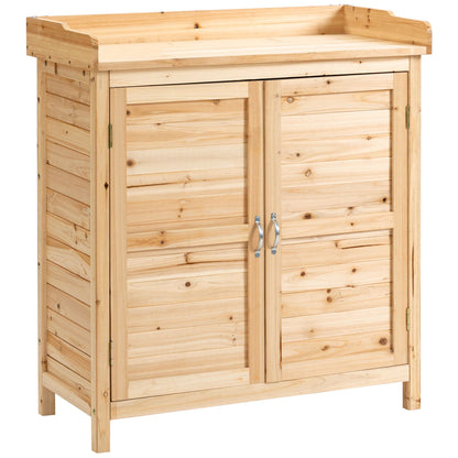 Armario De Almacenaje Outsunny Madera De Abeto Madera Natural 83x40x92 Cm_0