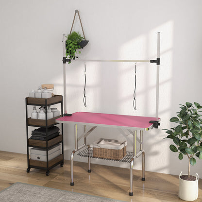 Mesa De Peluquería Pawhut Goma, Metal Rosa 107x60x164 Cm_4