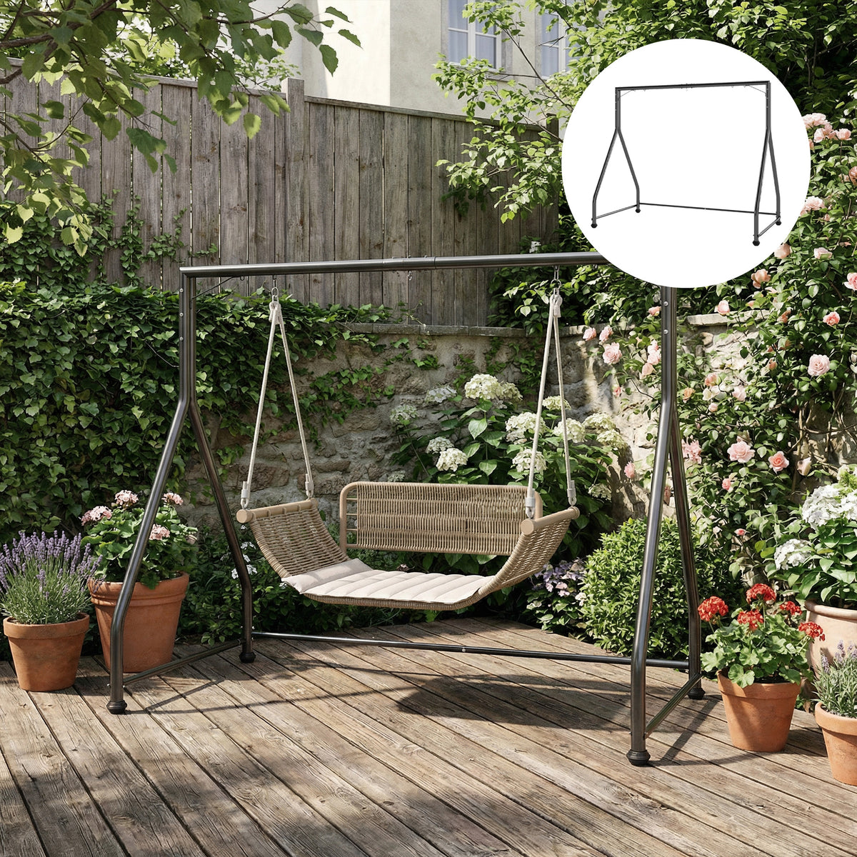Estructura De Columpio Outsunny Acero Negro 210x117x175 Cm_4