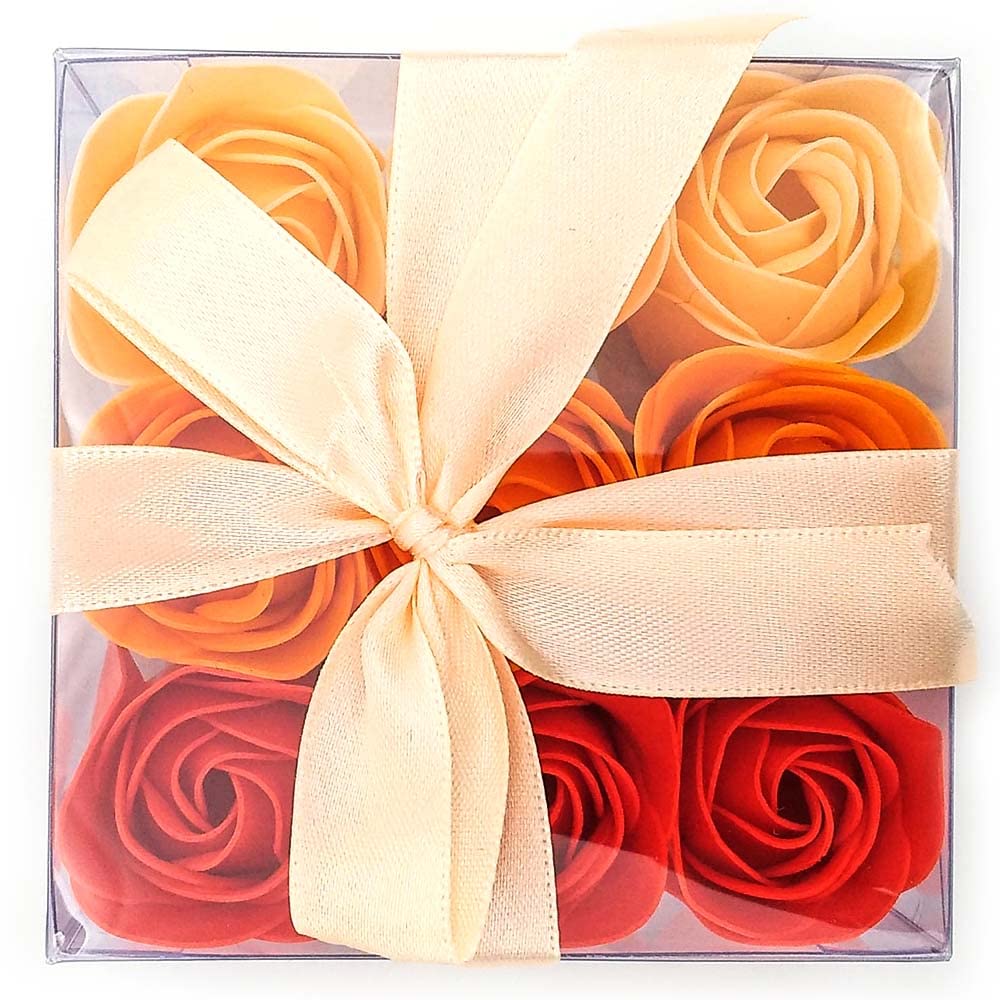 Pack 20 Cajas 9 Rosas De Jabón (naranja) - Flores Con Pétalos De Jabón Perfumados - Regalo Original Para Días Especiales_2