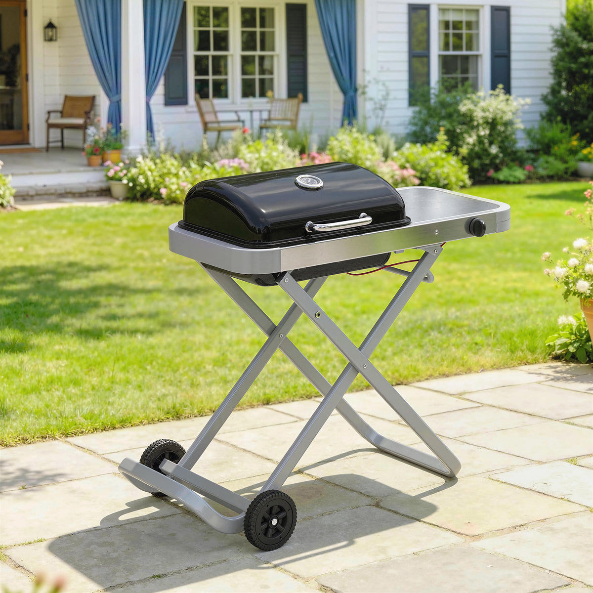 Barbacoa De Gas Outsunny Metal, Acero Inoxidable Negro 109x55x89 Cm_1