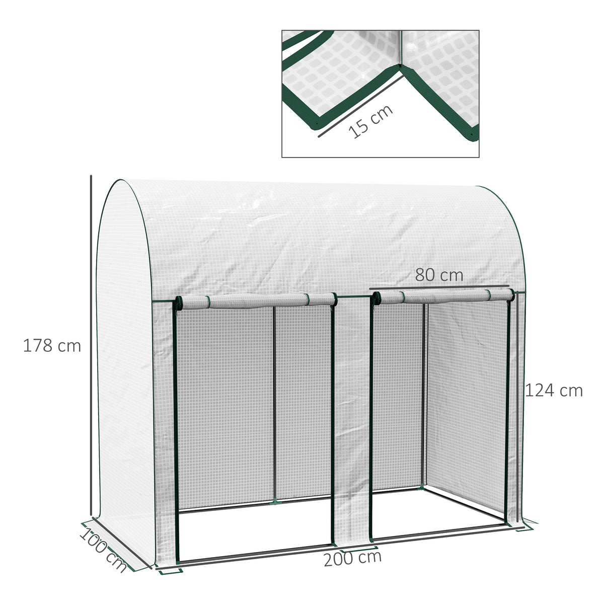 Invernadero Outsunny Acero, Pe Blanco 200x100x178 Cm_2