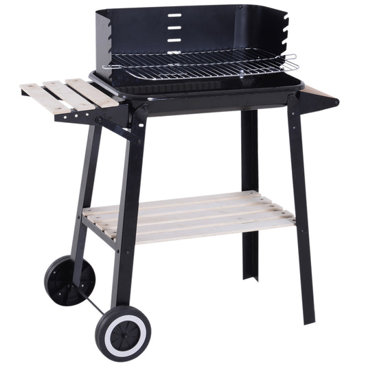 Barbacoa De Carbón Outsunny Negro 83x45x87 Cm Metal Madera_0