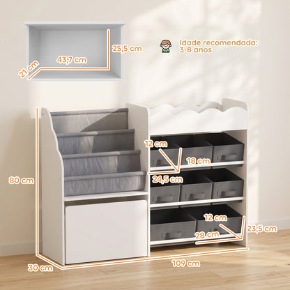 Estantería De Juguetes Infantil Aiyaplay Mdf, Tela No Tejida Blanco 109x30x80 Cm_2