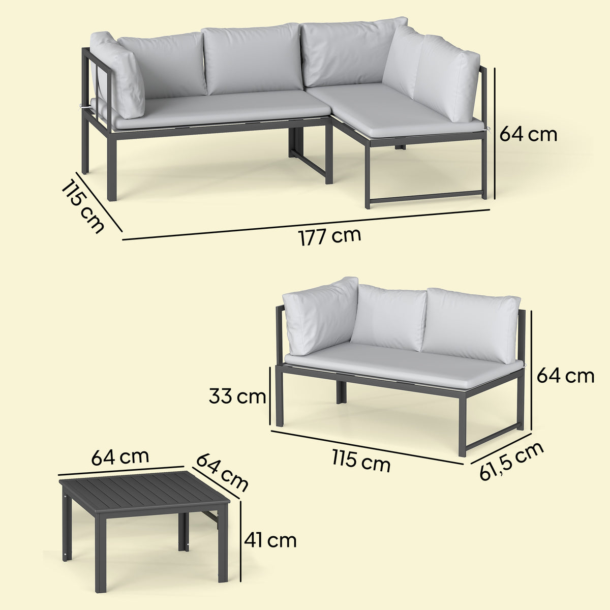Muebles De Jardín Outsunny Metal, Poliéster Gris 177x115x64 Cm_2