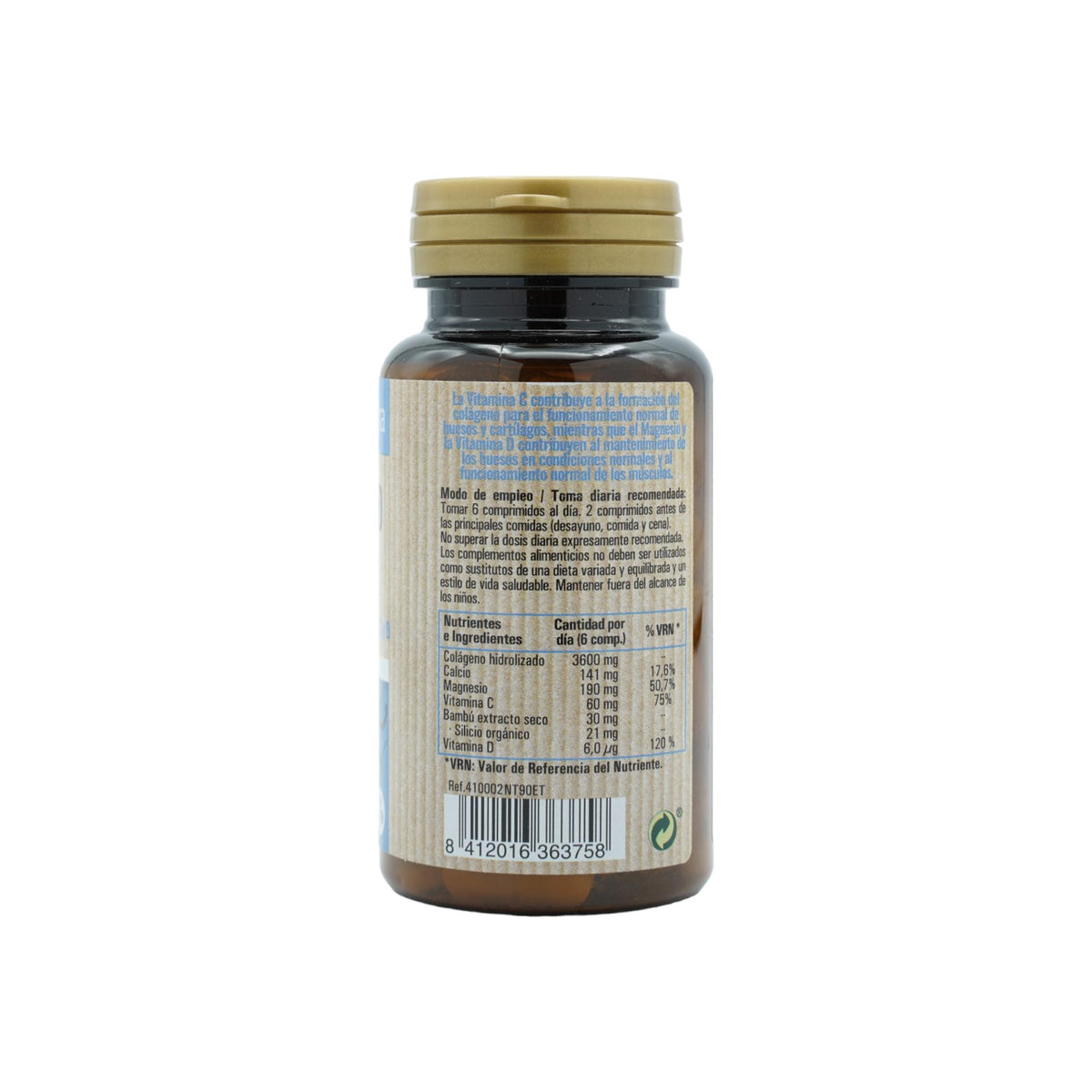 Colágeno hidrolizado con magnesio + silicio orgánico + calcio + vitaminas C y D, 90 comprimidos. NaturTierra