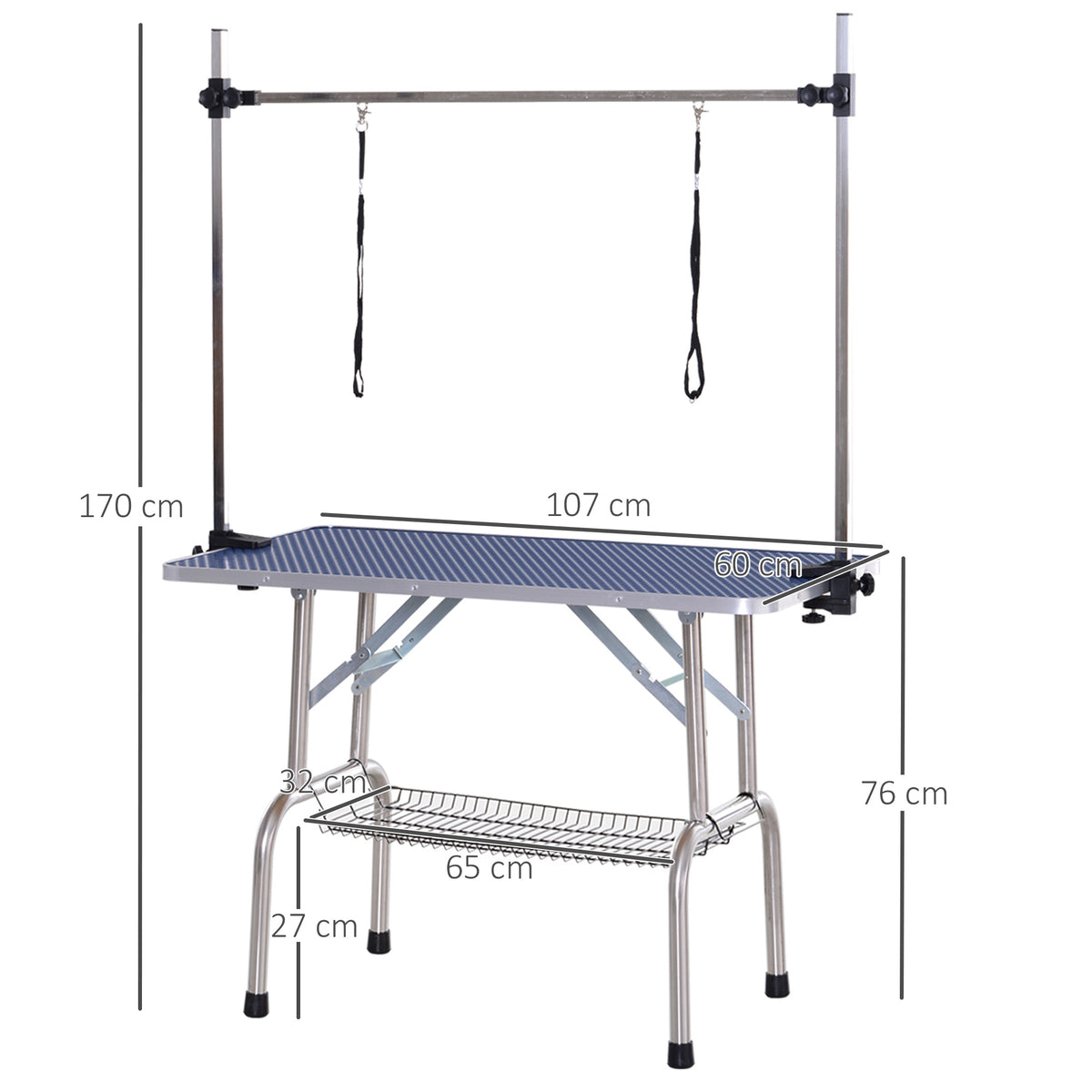 Mesa De Peluquería Para Mascotas Pawhut Azul 107x60x170 Cm_2