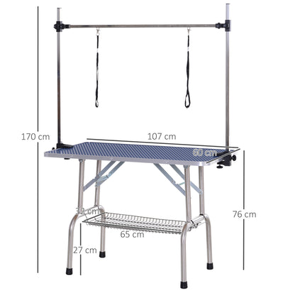 Mesa De Peluquería Para Mascotas Pawhut Azul 107x60x170 Cm_2