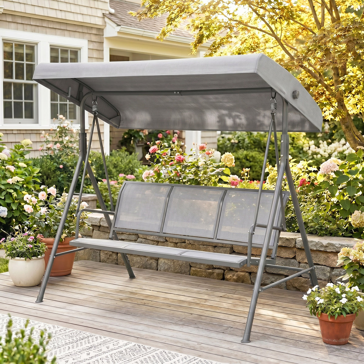 Columpio De Jardín Outsunny Acero, Poliéster Gris 175x118x159 Cm_4
