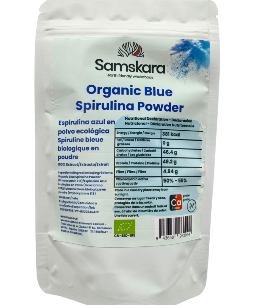 Espirulina Azul En Polvo Bio - Pack 4 X 50g (4 Envases Retail) | Superalimento Ecológico Vegano Para Batidos, Smoothies_1