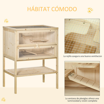 Jaula Para Hámster Pawhut Madera Natural 60x40x80 Cm_5