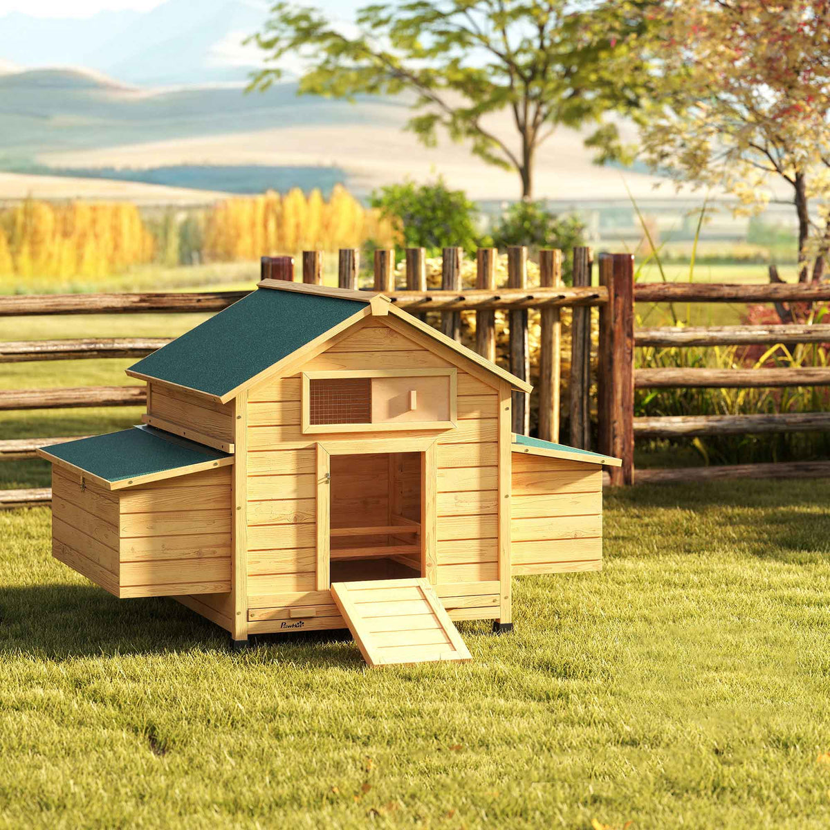 Gallinero De Madera Pawhut Madera De Abeto Amarillo 150x100x96.5 Cm_1