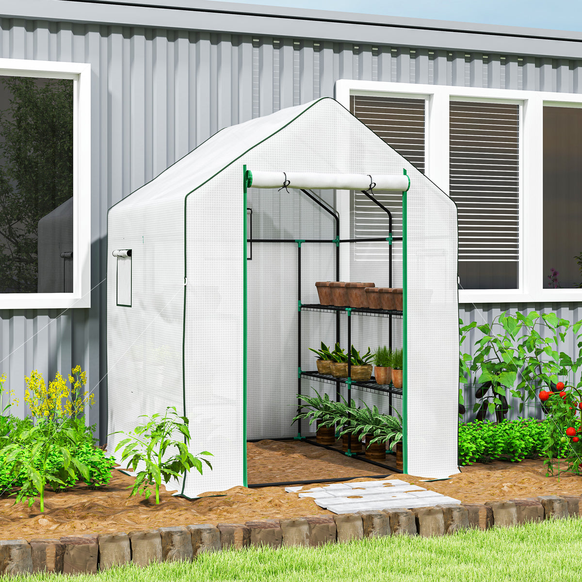 Invernadero De Jardín Outsunny Acero, Pe Blanco 140x143x190 Cm 845-932v02wt_1