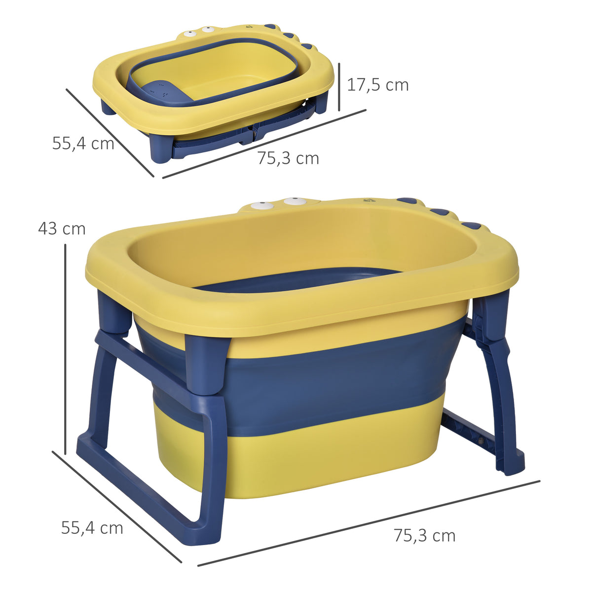 Bañera Para Bebé Homcom Pp, Tpe Amarillo Y Azul 75.3x55.4x43 Cm_2