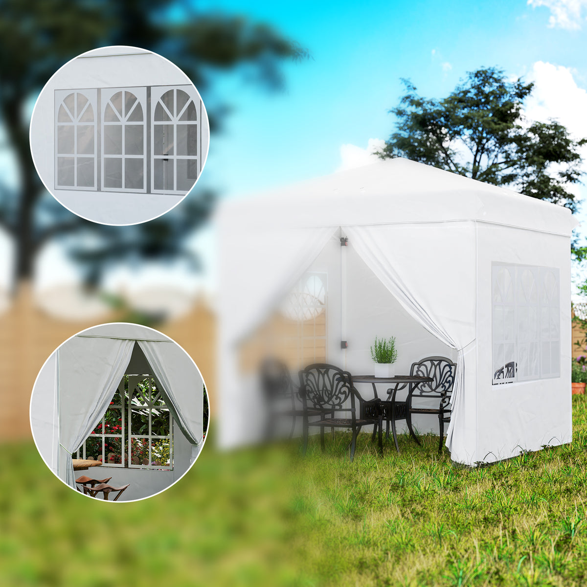 Carpa Plegable Outsunny Metal, Tela Oxford Blanco 248x248x270 Cm_3