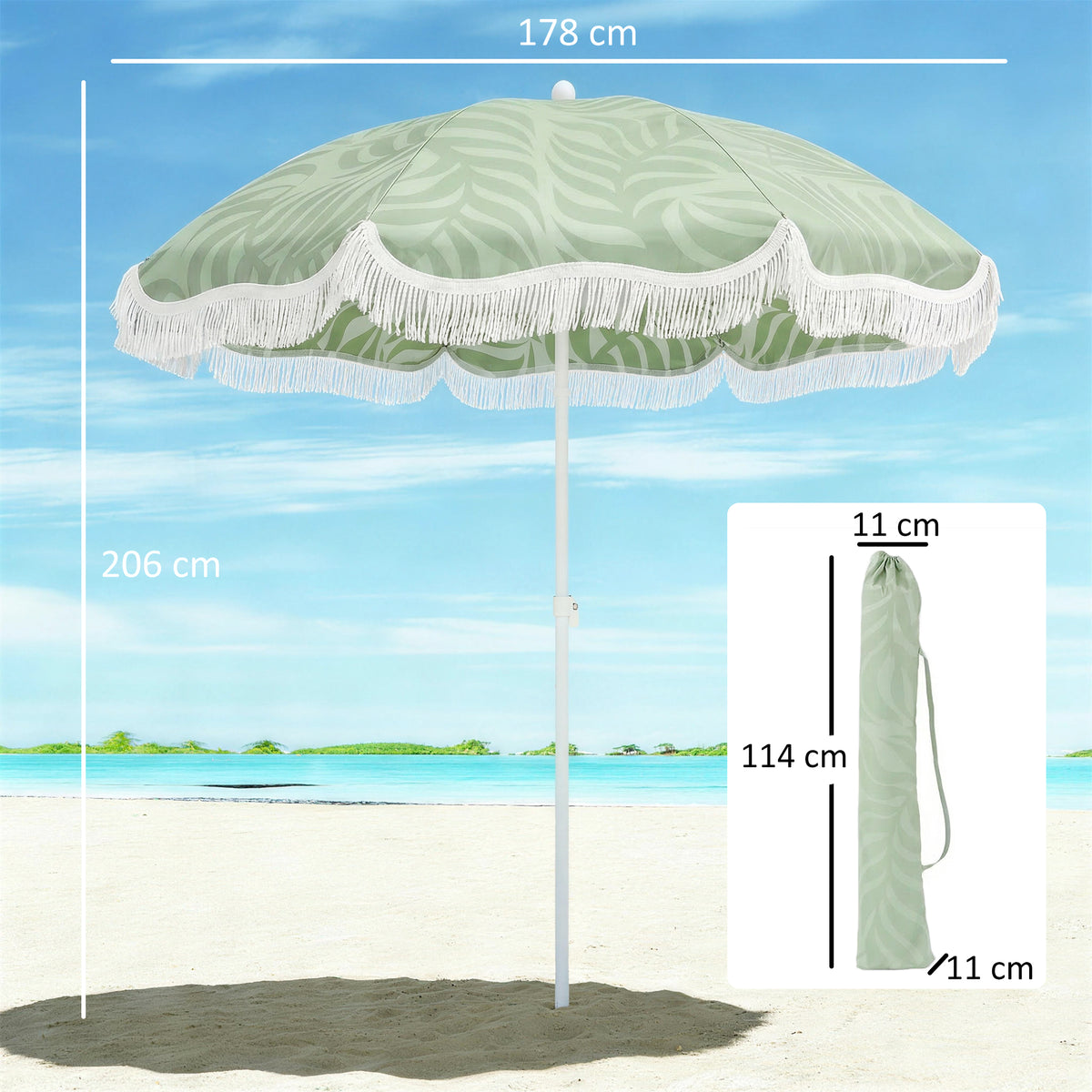 Sombrilla De Playa Outsunny Poliéster, Metal Verde 178x178x206 Cm_2