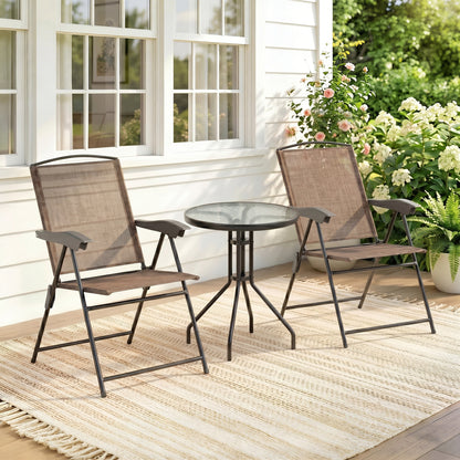 Conjunto Mesa Y 2 Sillas Outsunny Acero, Texteline Marrón 82,5x54x90 Cm_1