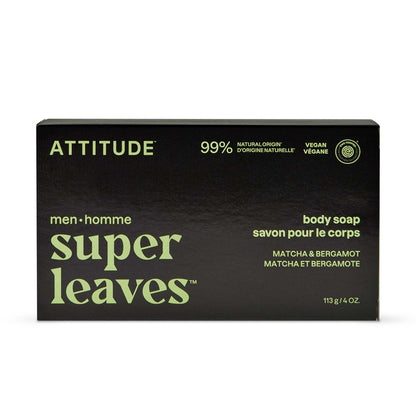 Super leaves men jabón Corporal Sólido Matcha &amp; Bergamota 113 g