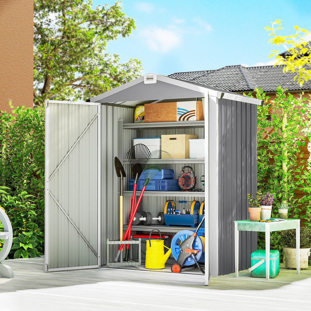 Caseta De Jardín Outsunny Acero Galvanizado Gris 133x87x178 Cm_1