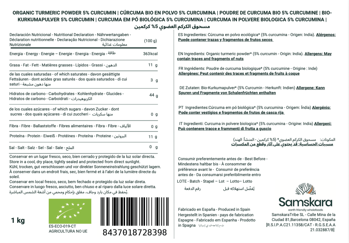 Cúrcuma En Polvo Bio - 4kg (1kg Envase Retail + 3kg Bolsa Granel De Recarga) | Superalimento Ecológico Vegano_1