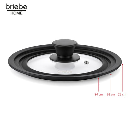 Briebe Totalid Tapa De Sartén Universal Con Borde De Silicona Y Cristal Templado, Multidiámetro 24-26-28 Cm_1