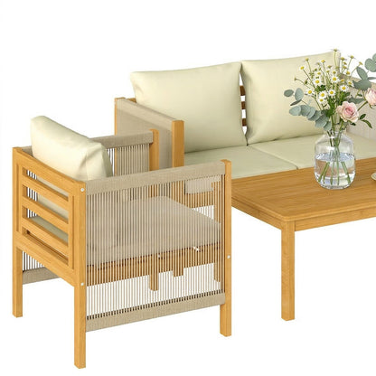 Conjunto De Jardín Outsunny Madera De Acacia, Cuerda De Pp Beige 120x60x64 Cm_4