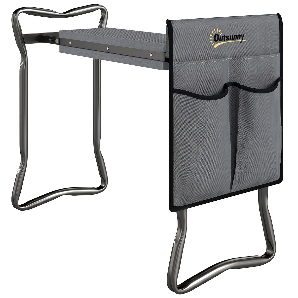 Taburete De Jardín Outsunny Acero, Eva Gris Y Negro 58x28x49 Cm 845-335v00gy_0