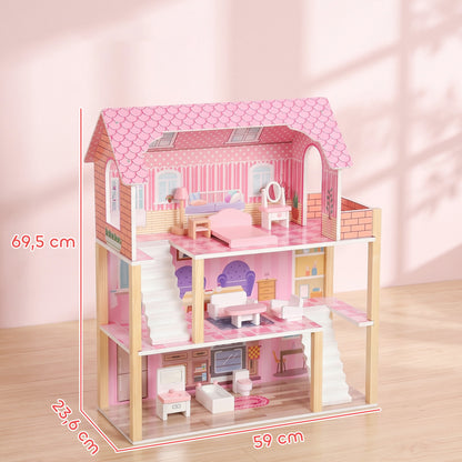 Casa De Muñecas Aiyaplay Mdf, Madera De Pino Rosa 59x23.6x69.5 Cm_2