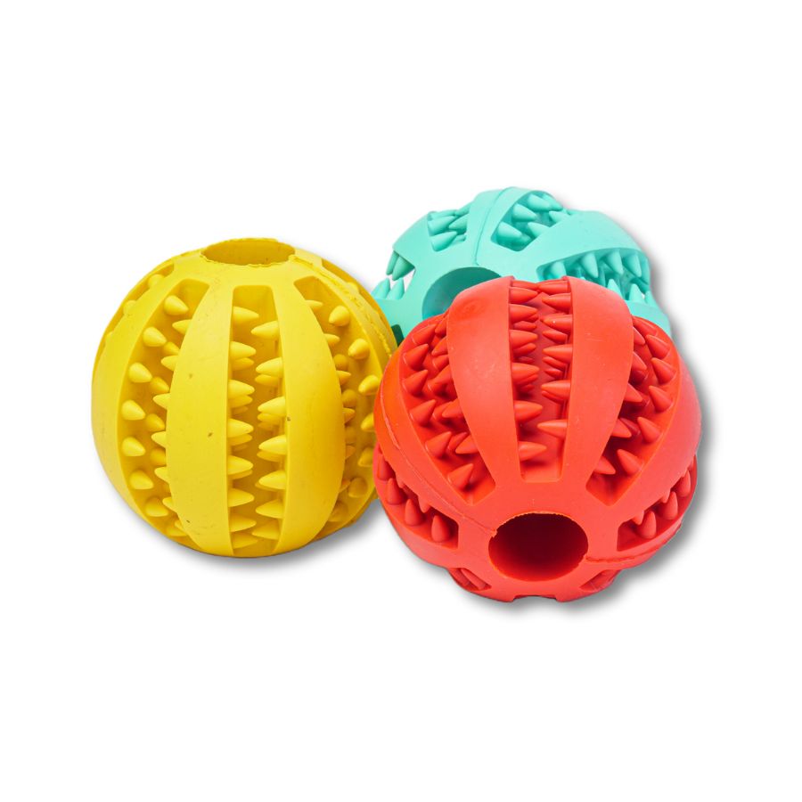 3 Pelotas Para Perro Dental De 6cm En Colores Surtidos, Con Estrias Y Hueco Interior Para Premios_1