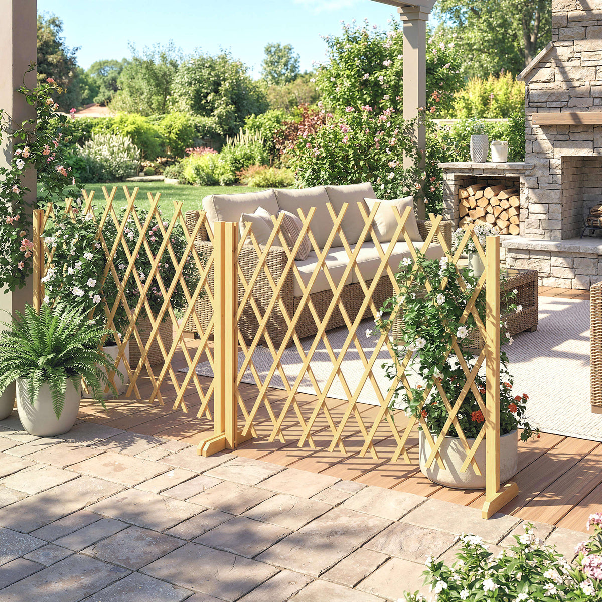Vallas De Jardín Outsunny Madera De Abeto Madera Natural 180x30x103 Cm_3