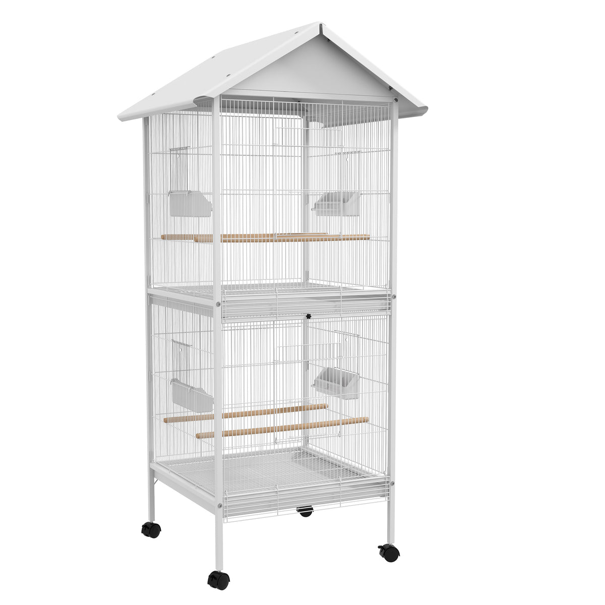 Jaula Para Pájaros 2 En 1 Grande De 2 Pisos Pawhut 78x75x168 Cm Blanco_0