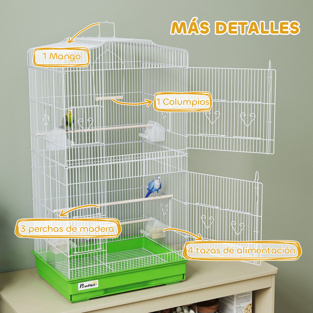Jaula Para Pájaros Pawhut Metal Verde 46.5x35.5x92 Cm_5