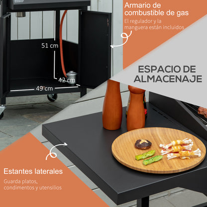 Barbacoa De Gas Con 3 Quemadores 4 Ruedas Outsunny 121x55x109 Cm Negro_5
