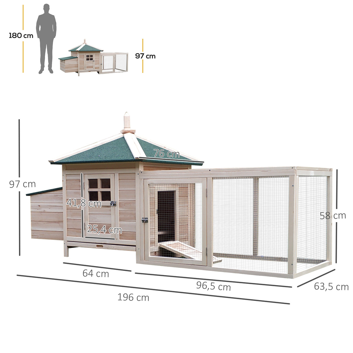 Gallinero De Madera Con Nido Zona Abierta Pawhut 196x76x97 Cm Natural_2