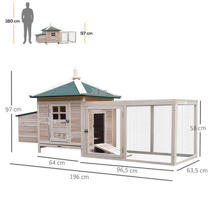 Gallinero De Madera Con Nido Zona Abierta Pawhut 196x76x97 Cm Natural_2