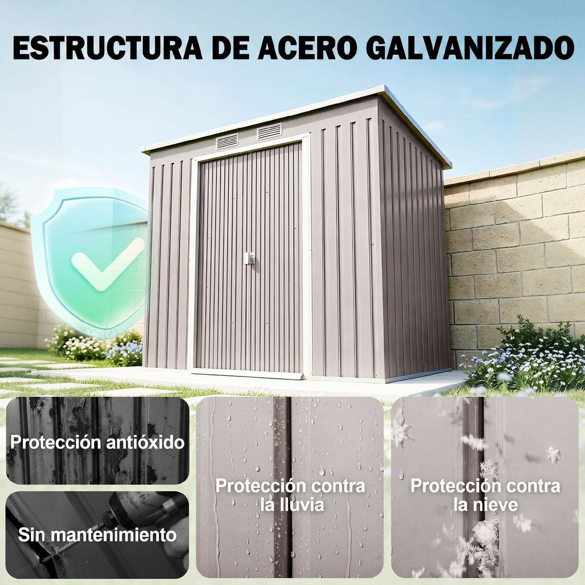 Cobertizo De Jardín Outsunny Acero Galvanizado Gris Claro 213x130x172 Cm_3