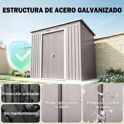 Cobertizo De Jardín Outsunny Acero Galvanizado Gris Claro 213x130x172 Cm_3