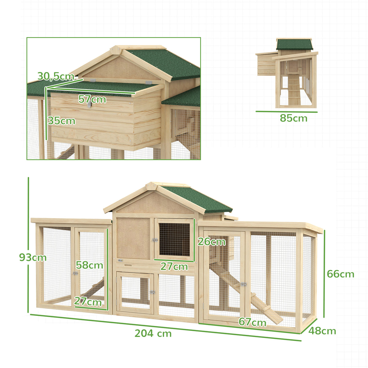 Gallinero Pawhut Madera De Abeto Madera Natural 204x85x93 Cm_2