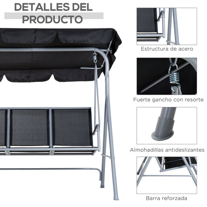 Columpio Balancín Jardín De 3 Plazas Outsunny 171x108x154 Cm Negro_5