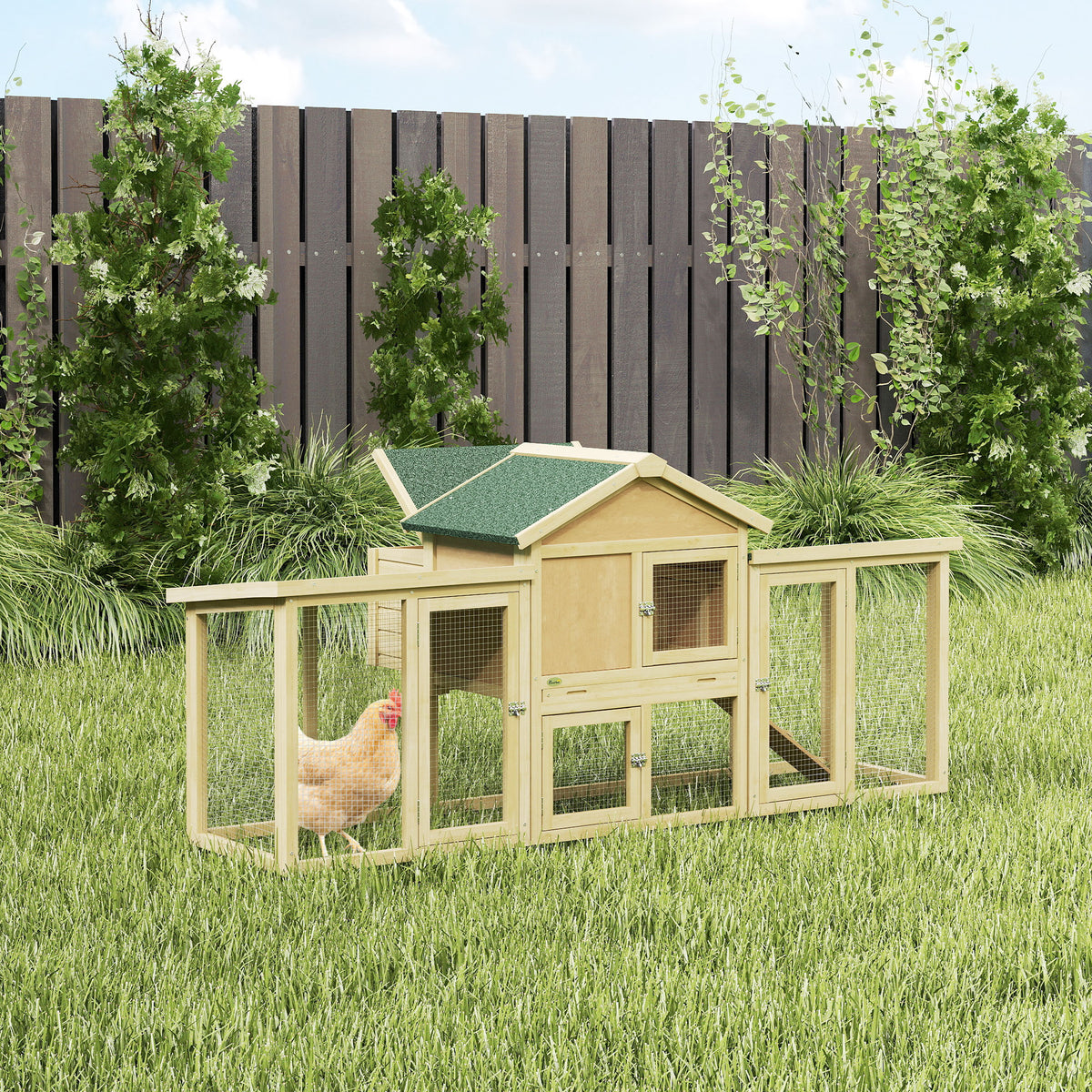 Gallinero Pawhut Madera De Abeto Madera Natural 204x85x93 Cm_3