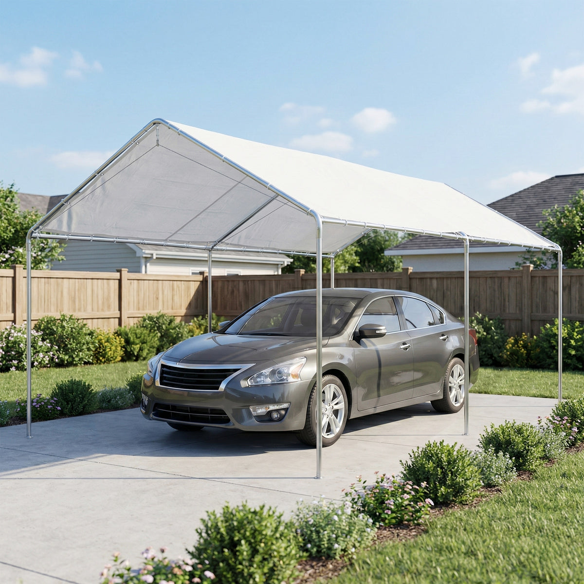 Carpa Para Garaje Outsunny Acero Galvanizado, Pe Blanco 595x294x260 Cm_3