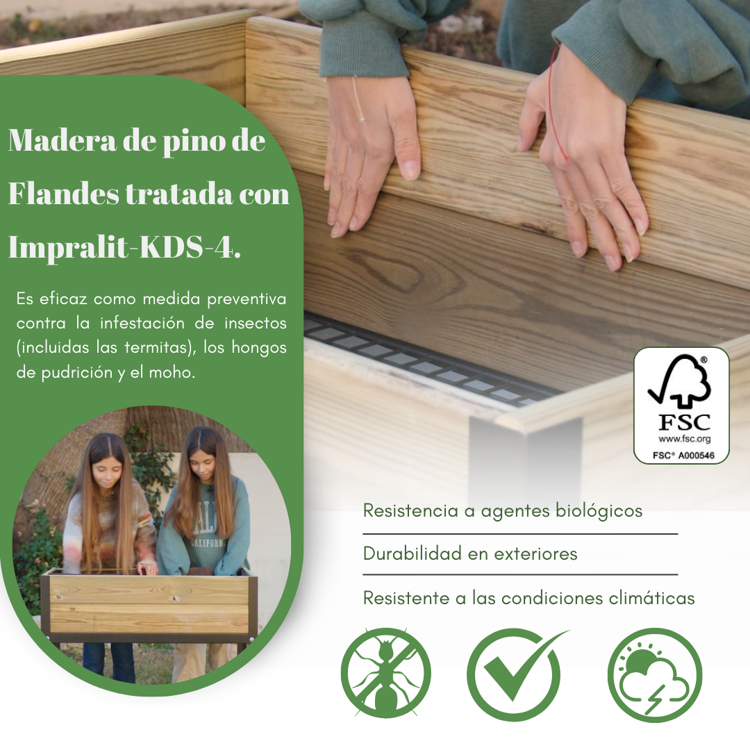 Jardinera Elevada De Madera Gris 90x60x90 Cm De Estructura Metálica Y Bandeja Recoge Aguas Mi Huerto Urban_2