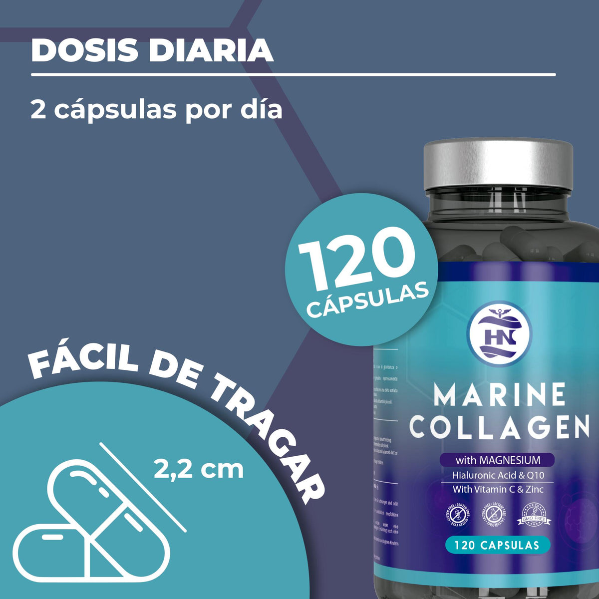 Colageno Marino - 120 Capsulas con Acido Hialuronico y Vitamina C, para Articulaciones, Huesos, Piel, Cabello_5