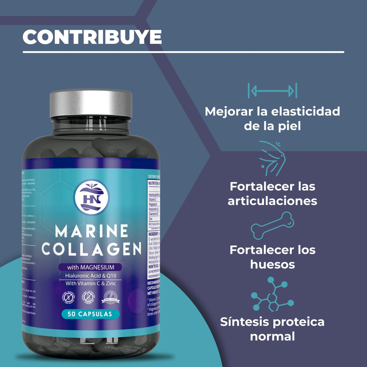 Colágeno Marino - 50 Cápsulas con Acido Hialurónico y Vitamina C, para Articulaciones, Huesos, Piel, Cabello_1