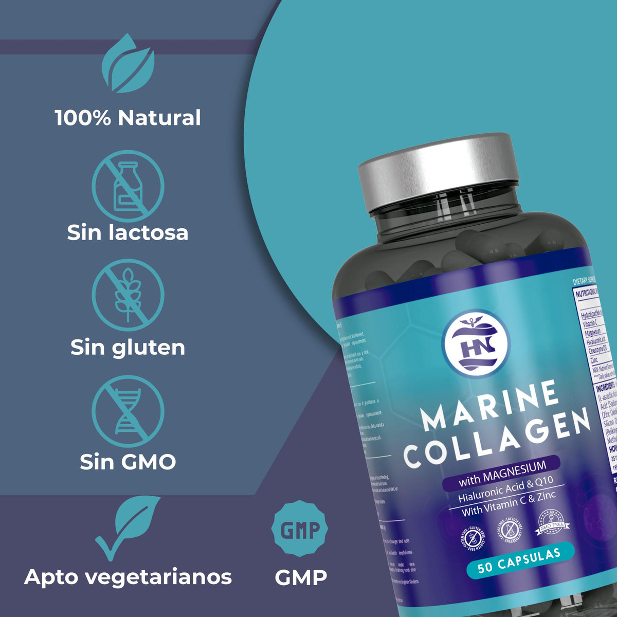Colágeno Marino - 50 Cápsulas con Acido Hialurónico y Vitamina C, para Articulaciones, Huesos, Piel, Cabello_3