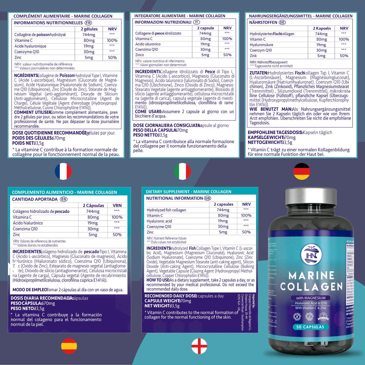 Colágeno Marino - 50 Cápsulas con Acido Hialurónico y Vitamina C, para Articulaciones, Huesos, Piel, Cabello_5